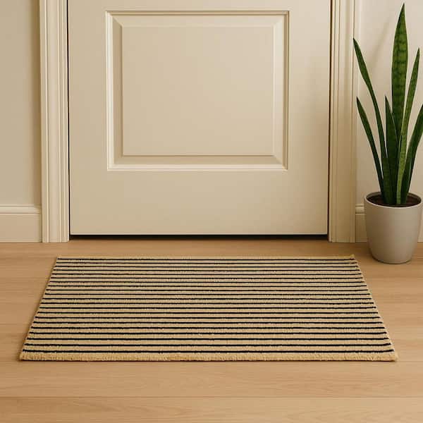 2 ft. x 3 ft. Black And Brown Jute Striped Hand Woven Area Rug