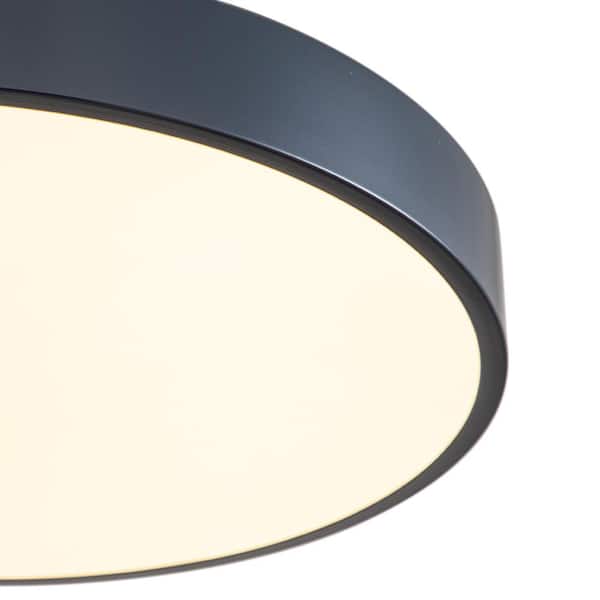 15.7 in. 1-Light Modern Brass and Blue LED Semi-Flush Mount with Drum Shade Minimalist Circle Semi Flush Ceiling Light