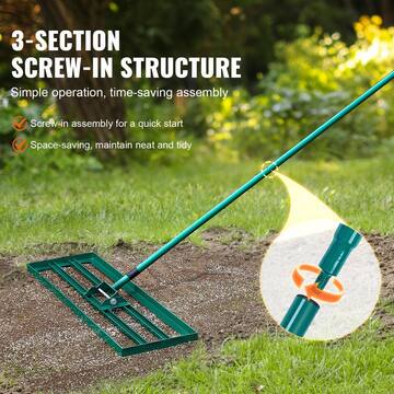 Lawn Leveling Rake 30 in. x 10 in. Level Lawn Tool Heavy-duty Lawn Leveler with 78 in. Steel Extended Handle Rake Suit