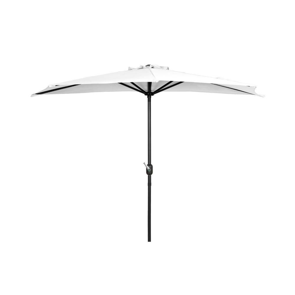 9-Foot White Polyester Half-Round Patio Umbrella with Steel Base