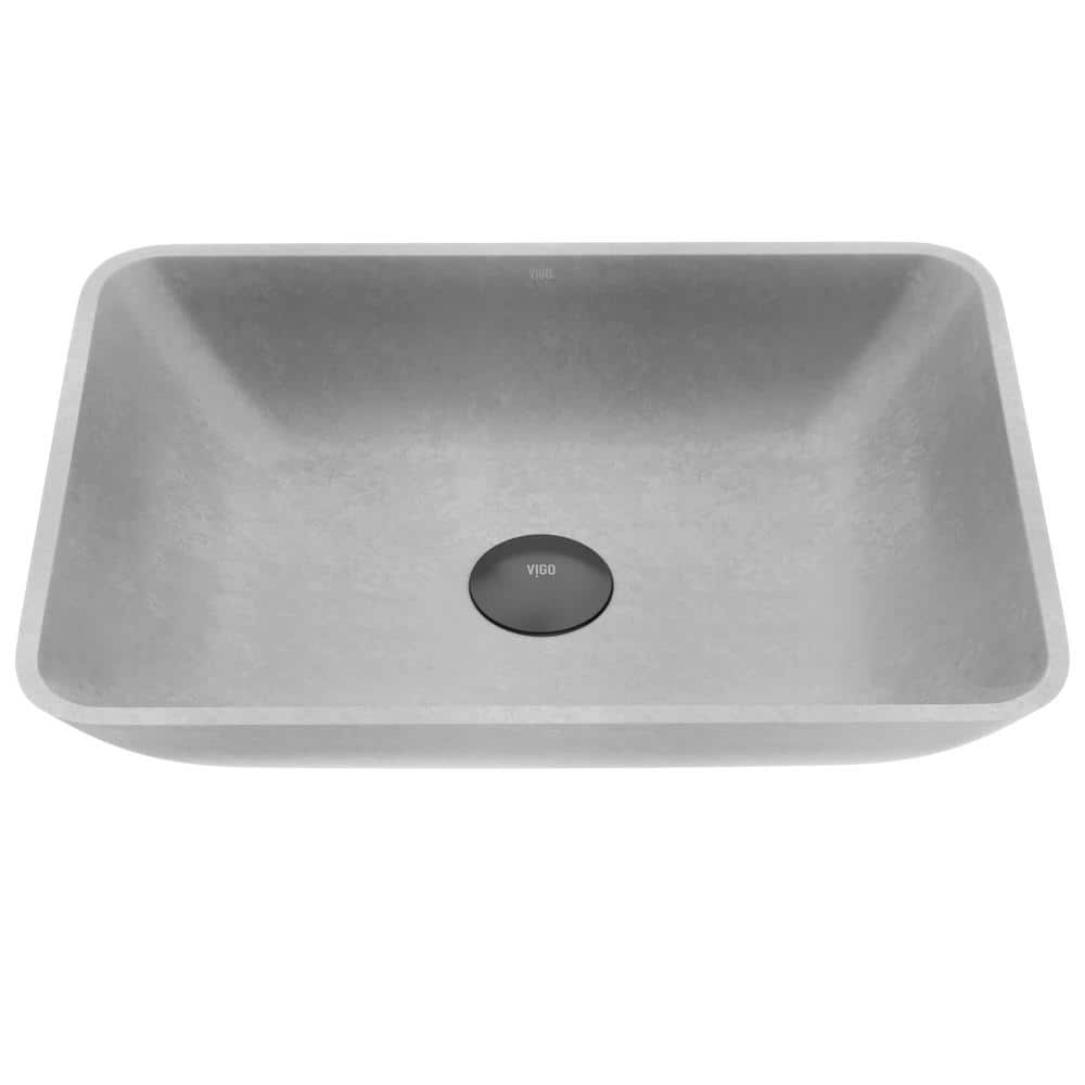 Gray Concrete Rectangular Vessel Bathroom Sink