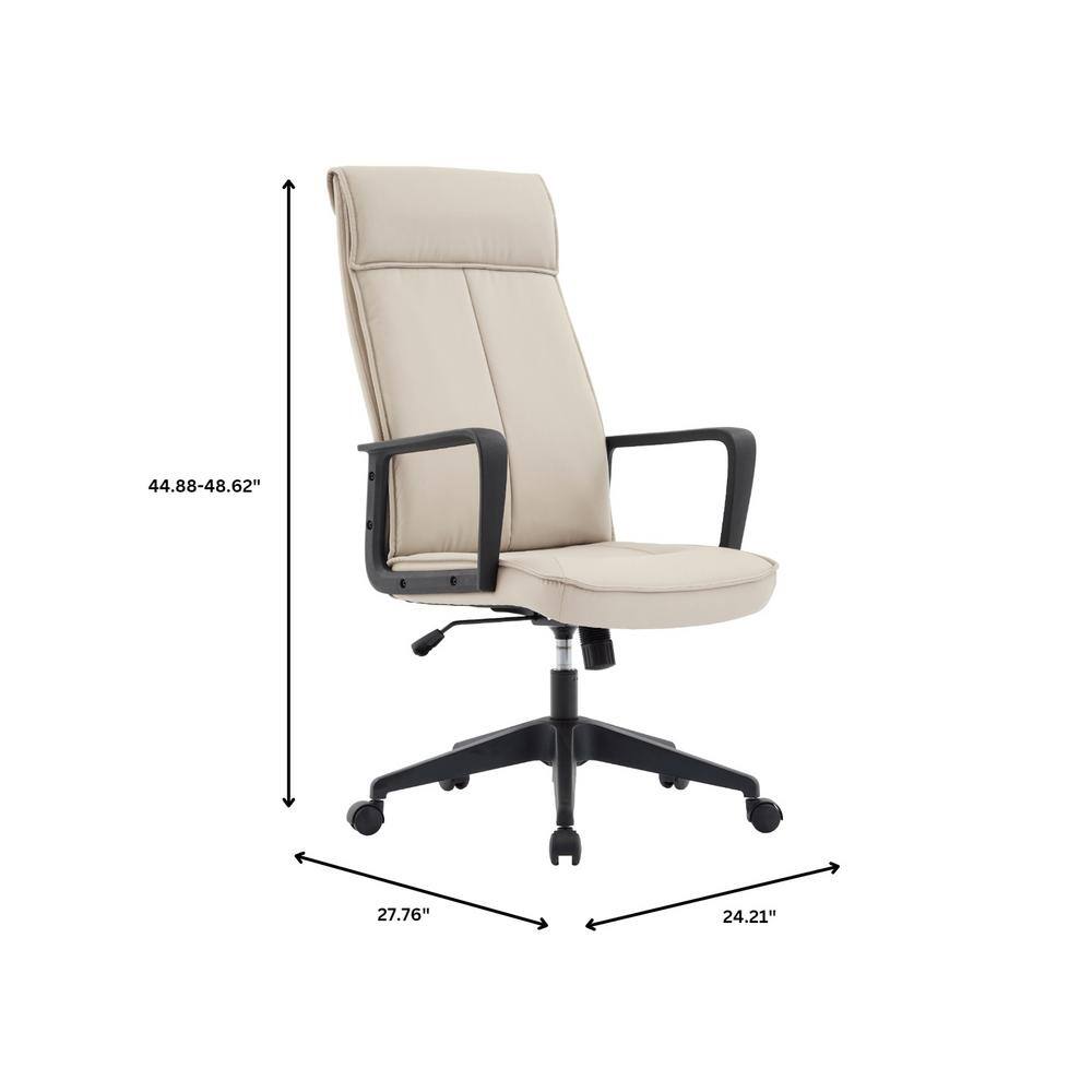 Tan High-Back Leather Office Chair with Fixed Arms