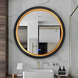 24 in. x 24 in. Modern Round Black Framed Decorative LED Mirror Wall Mounted Anti-Fog and Dimmer Touch Sensor
