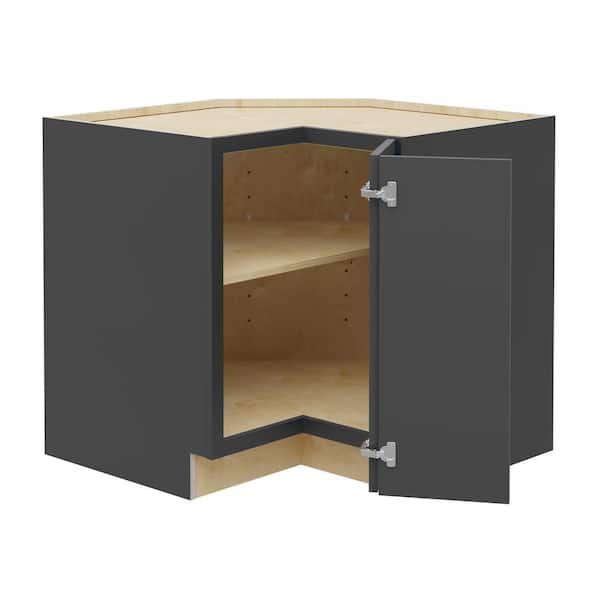 Home Decorators Collection Grayson 36 in. W x 24 in. D x 34.5 in. H Assembled Plywood Corner Easy Reach Base Kitchen Cabinet in Deep Onyx RH