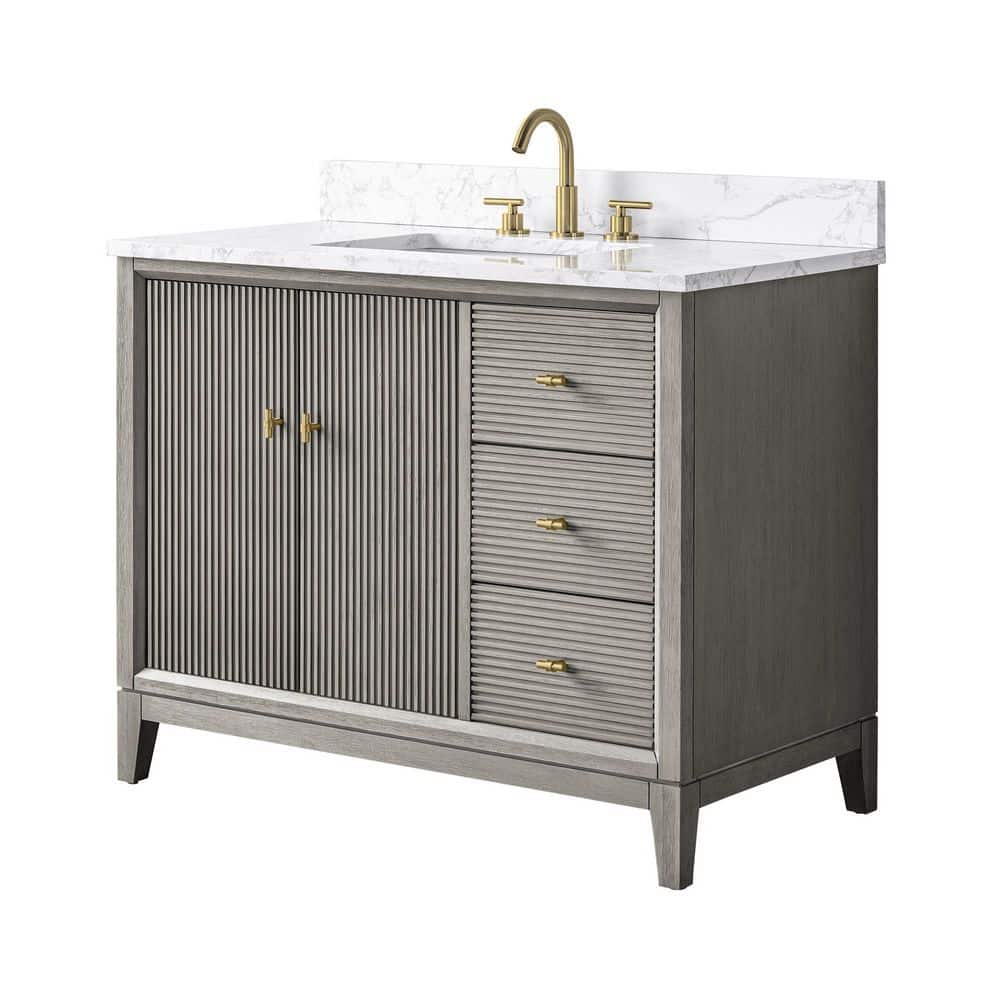 42" Driftwood Gray Freestanding Bathroom Vanity with Engineered Marble Top
