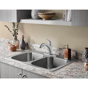 Colony Pro Drop-In Stainless Steel 32.36 in. 4-Hole Double Bowl Kitchen Sink Kit