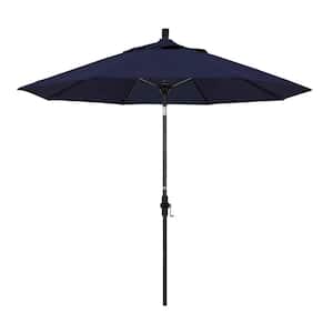9 ft. Fiberglass Market Collar Tilt M Black Patio Umbrella in Navy Blue Pacifica