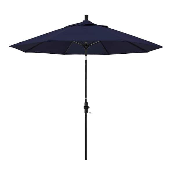 California Umbrella 9 ft. Fiberglass Market Collar Tilt M Black Patio Umbrella in Navy Blue Pacifica