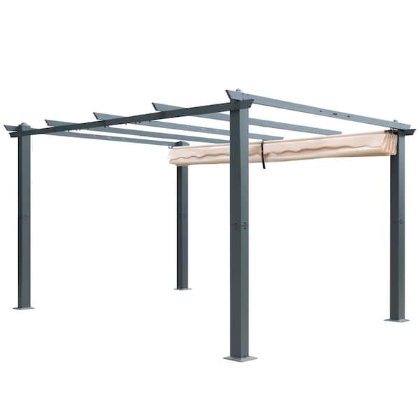 VEIKOUS 10 ft. x 10 ft. Beige Aluminum Outdoor Patio Pergola with Retractable Sun Shade Canopy Cover