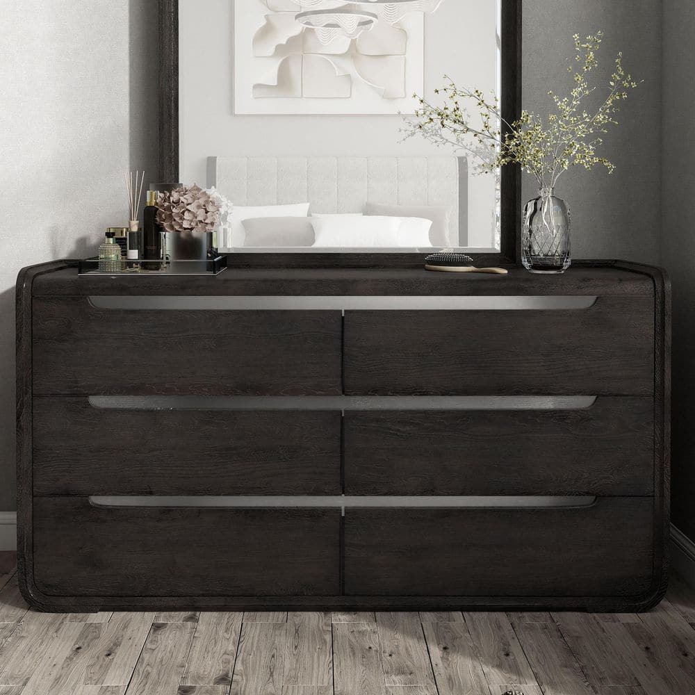 Drawer - Drawerフリルブラウスネイビー Furniture of America Wilter Black 6-Drawer 66 in. Dresser