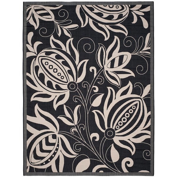 Courtyard Black/Sand 7 ft. x 10 ft. Border Indoor/Outdoor Patio  Area Rug