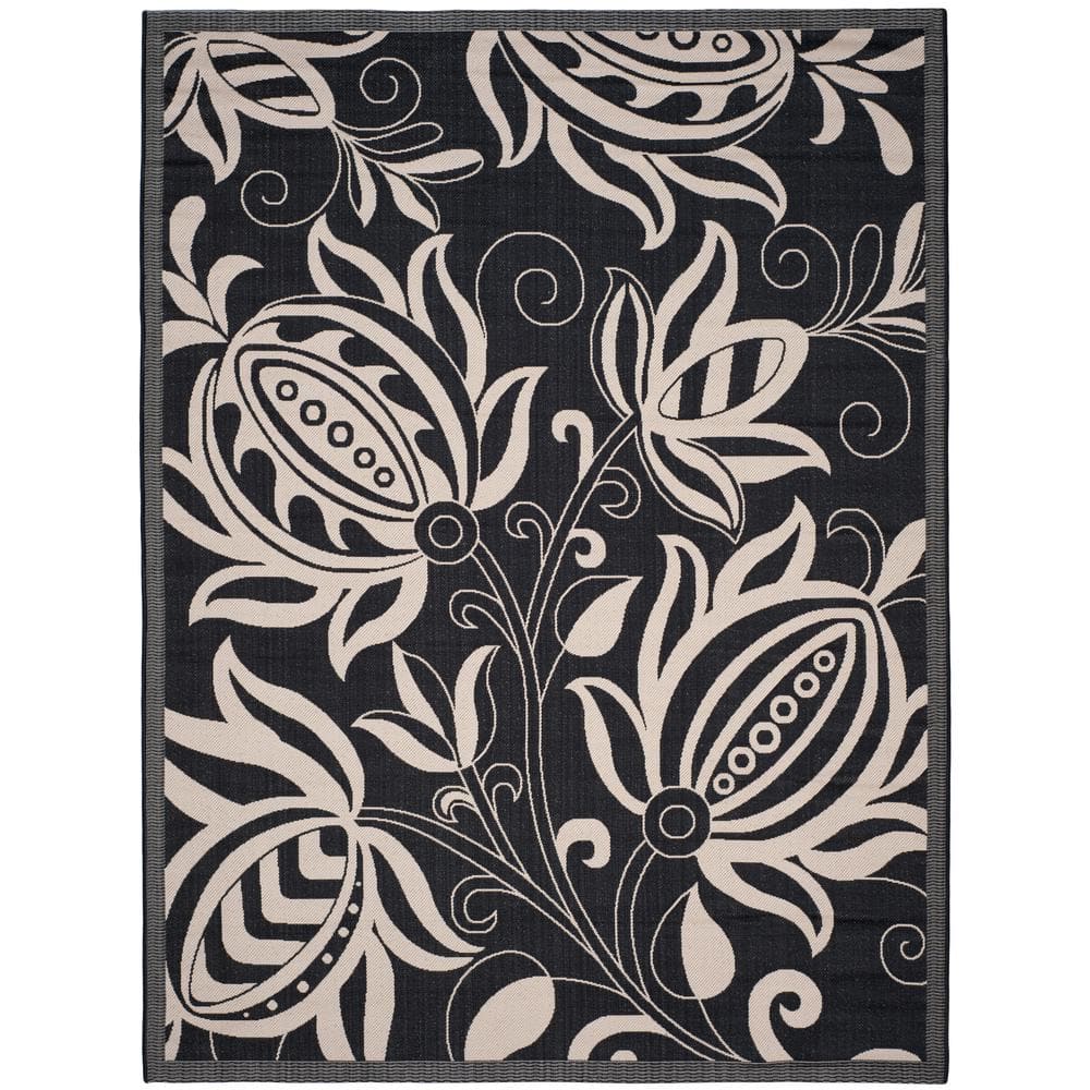 SAFAVIEH Courtyard Black/Sand 8 ft. x 11 ft. Border Indoor/Outdoor ...