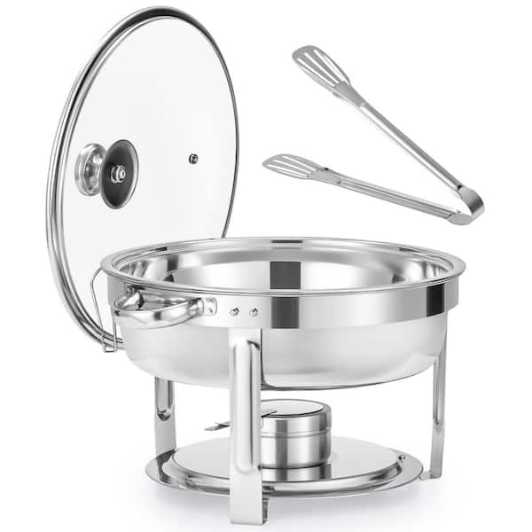 6 qt. Stainless Steel Round Chafing Dish Buffet Set for Catering with Glass Lid Holder