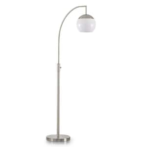 Metro 66 in. Brushed Nickel 1-Light LED Dimmable Globe Arc Floor Lamp with White Glass Shade and LED Vintage Bulb