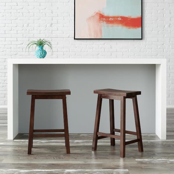 Stylewell Walnut Brown Finish Backless Saddle Counter Stools Set Of 2