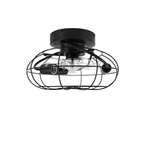 Industrial 16 in. Indoor Black Caged Ceiling Fan with Light and Remote Control Reverse Airflow with 3 E26 Base