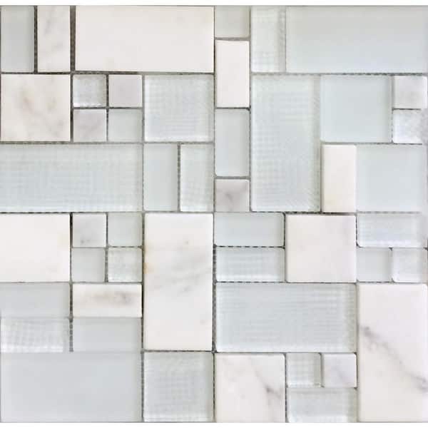 Apollo Tile White 4 in. x 5 in. Honed Marble and Glass Mosaic Tile Sample (0.13 sq. ft./Piece)
