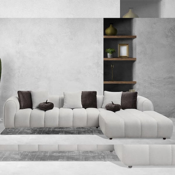 Manilla 79 in. Round Arm 1-Piece Linen L-Shaped No Additional Features Sectional Sofa in Ivory White Linen