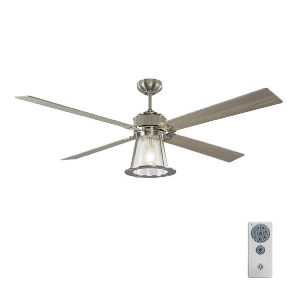 Generation Lighting Rockland 60 in. Indoor/Outdoor Brushed Steel Ceiling Fan with Light Kit, Reversible Blades and Remote Control