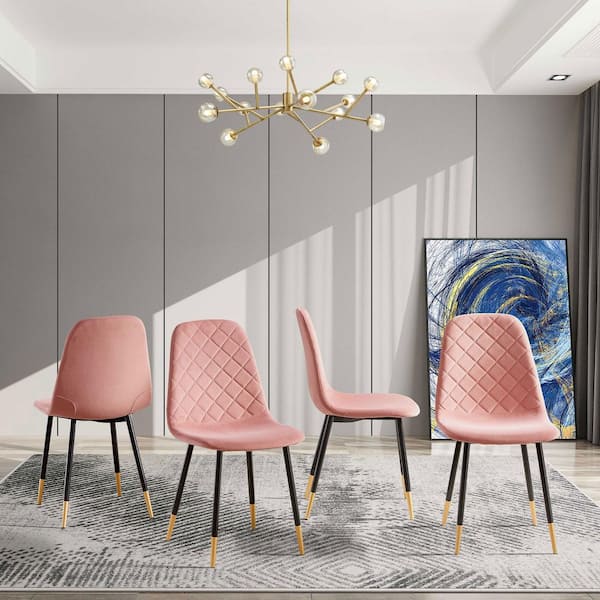 Modern Dining Chairs Pink Velvet Tufted Accent Waffle Back Armless