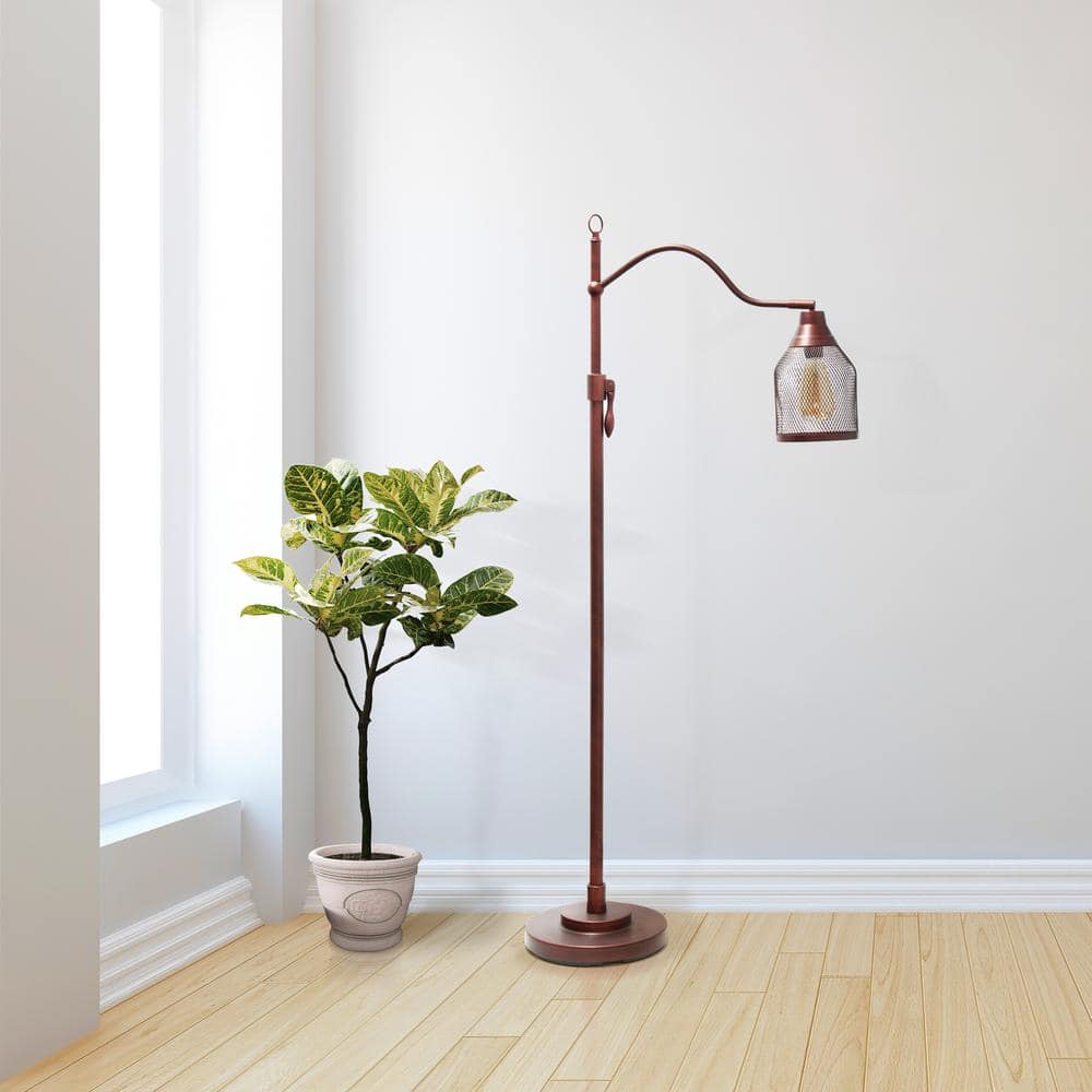 Vintage Charm Adjustable Red Bronze Floor Lamp with Edison Mesh Shade