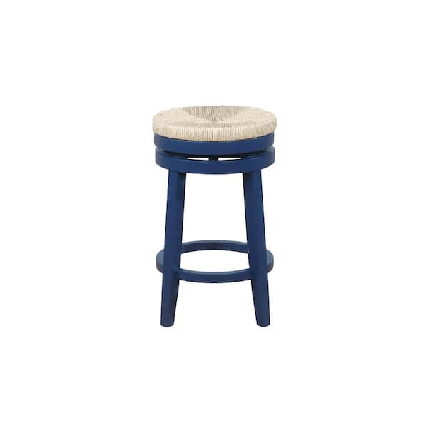 Powell Company Mesquite Navy Blue 25 in. Swivel Bar Stool with Seagrass Seat