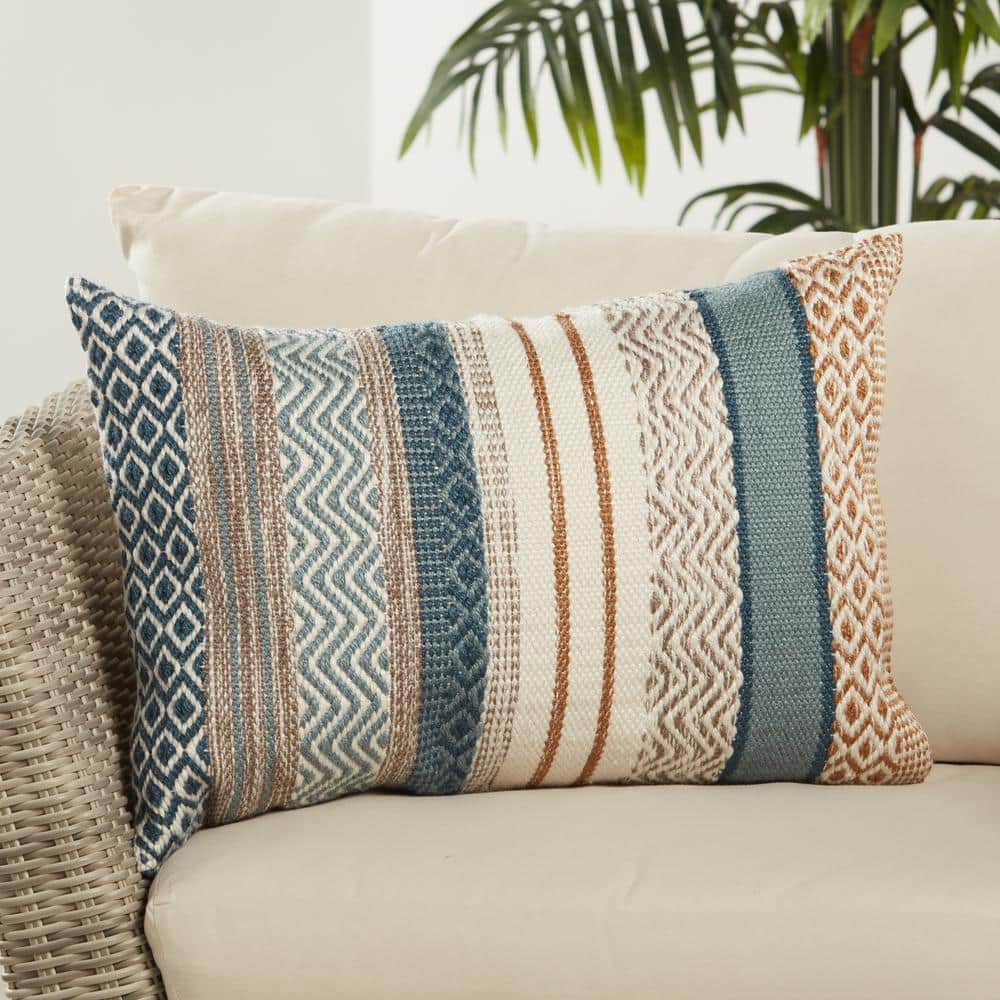 Rautha Blue and Gold Geometric Polyester Throw Pillow