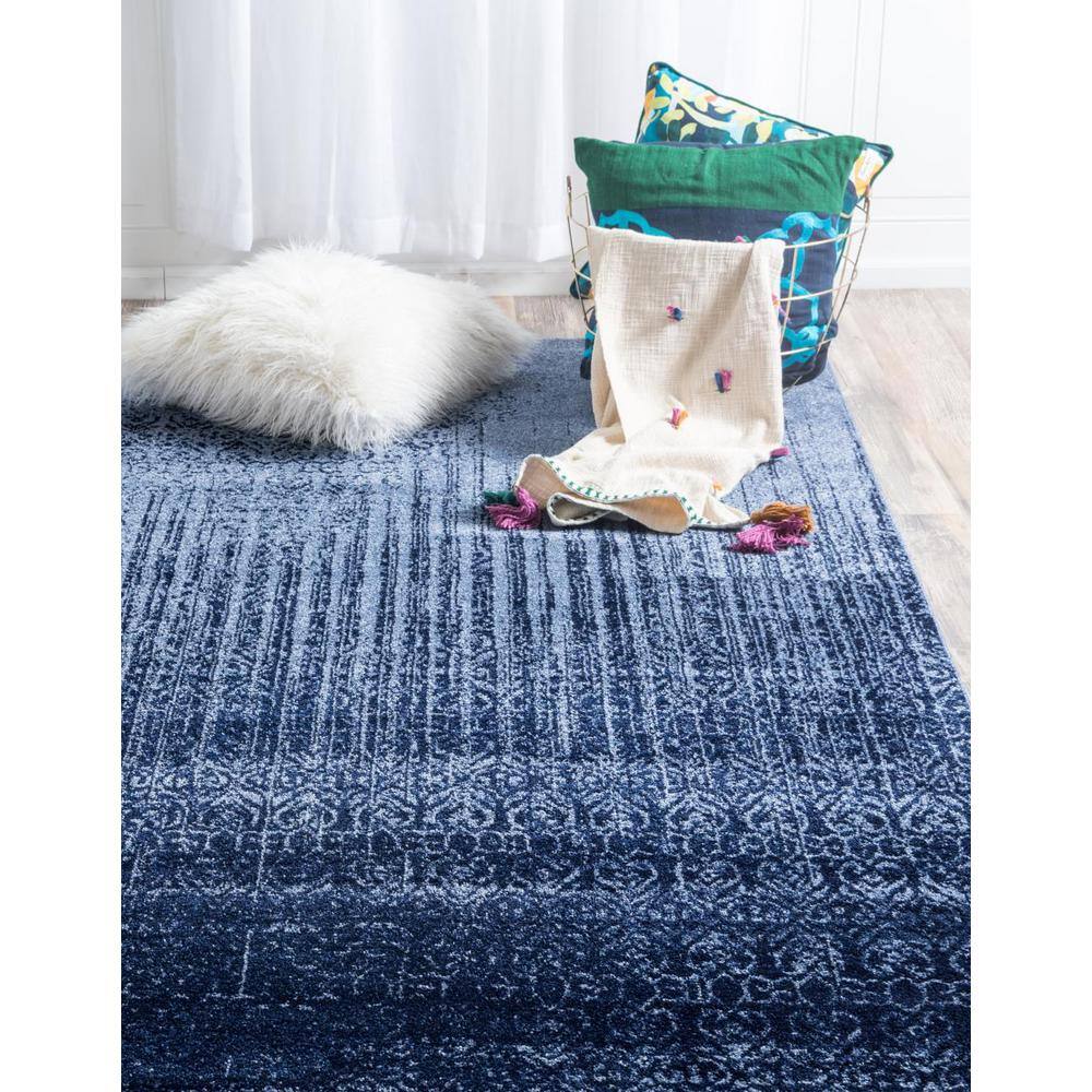 Modern Indigo Square Synthetic Tufted Rug - Easy Care & Stain-Resistant