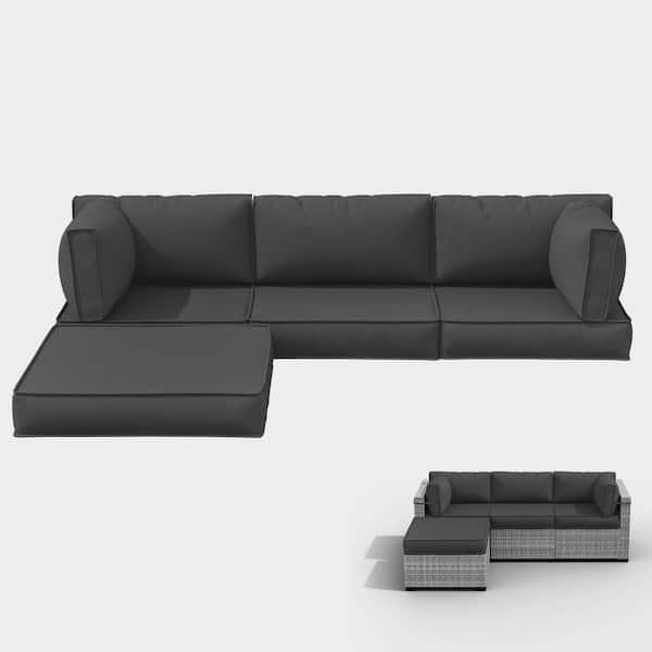 WNP 25.6 in. x 25.6 in. x 4 in. (9-Piece) Deep Seating Outdoor Sectional Cushion Grey