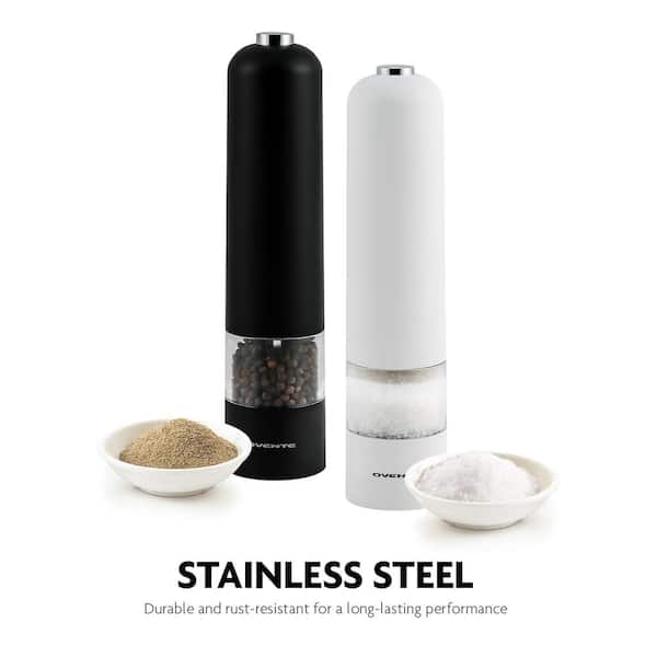 Ovente Electric Stainless Steel Tall Sea Salt and Pepper Grinder Set with  Ceramic Blade, Battery Operated