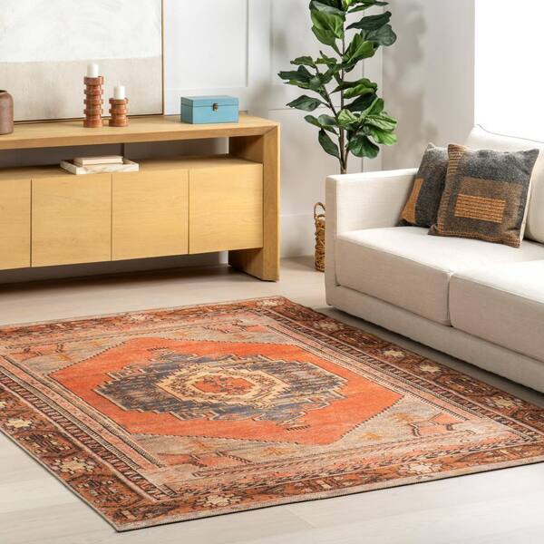 nuLOOM Kamila Printed Tribal Medallion Flatweave Orange 4 ft