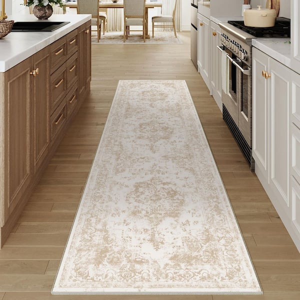 Jane Eyre Beige 2 ft. x 8 ft. Vintage Medallion Distressed Runner Rug