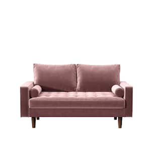 Civa 57.8 in. Tea Rose Velvet 2-Seater Loveseat with Removable Cushions