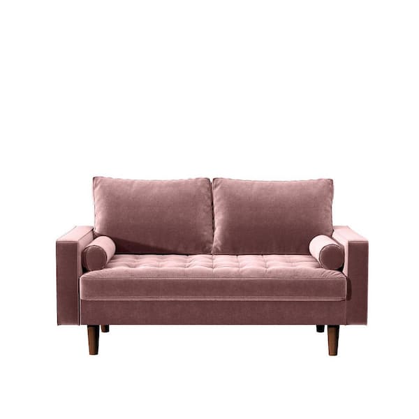 US Pride Furniture Civa 57.8 in. Tea Rose Velvet 2-Seater Loveseat with Removable Cushions