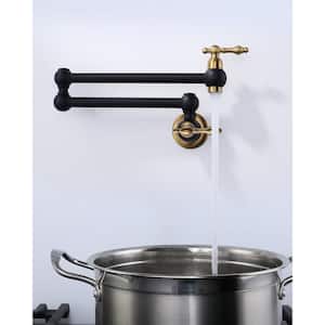 Wall Mounted Pot Filler with Double Handle in Black and Gold