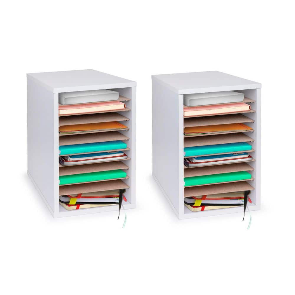 AdirOffice 11-Compartment Wood Vertical Paper Sorter Adjustable File Cabinet Literature Organizer, White (2-Pack), image size:1000x1000