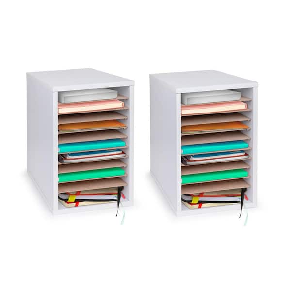 11-Compartment Wood Vertical Paper Sorter Adjustable File Cabinet Literature Organizer, White (2-Pack)
