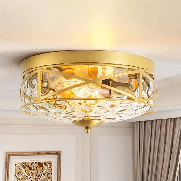 Rennnsan Wendy 11.9 in. 2-Light Gold Mid-Century Industrial Rustic Flush Mount Light