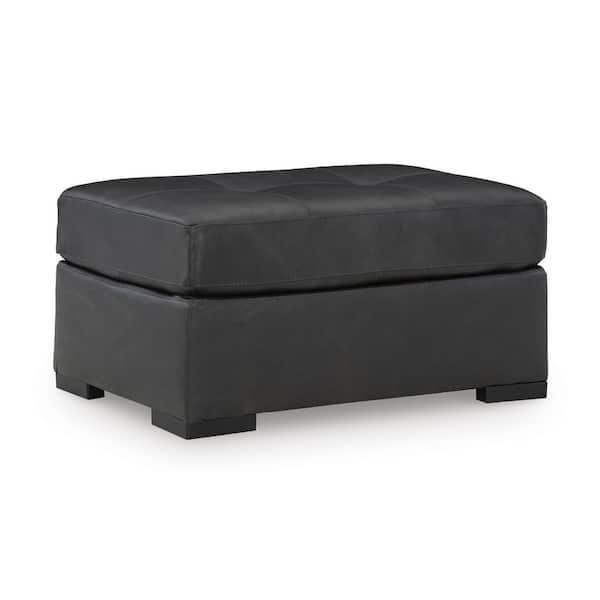 Signature DESIGN BY ASHLEY Brindley Pier Black Leather Rectangle Cocktail Medium Ottoman