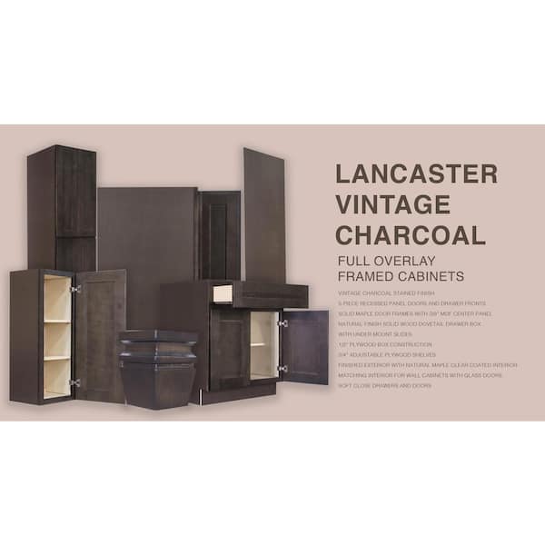 Lifeart Cabinetry Lancaster Shaker Vintage Charcoal Decorative Door Panel 12-In. W x 30-in H x 0.75-in D