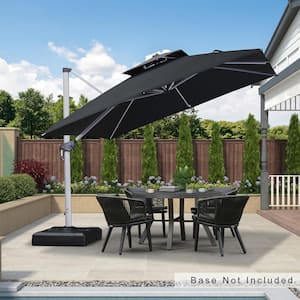 10 ft. Square Double-top Aluminum Umbrella Cantilever Polyester Patio Umbrella in Black with Beige Cover