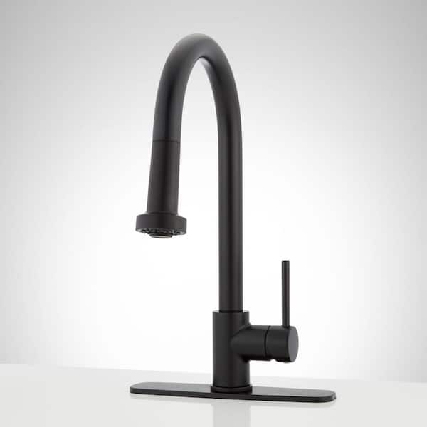 SIGNATURE HARDWARE Ridgeway Single Handle Pull Down Sprayer Kitchen Faucet with Escutcheon in Matte Black