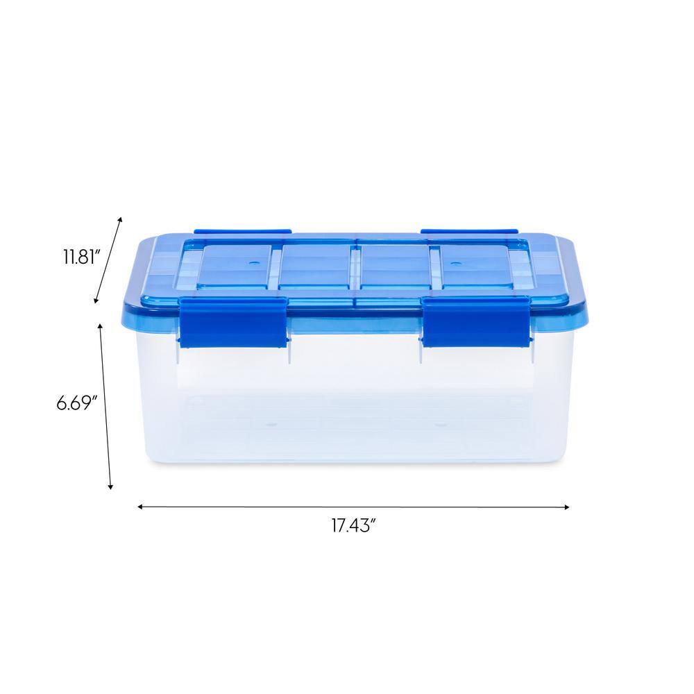 16 Quart Clear Plastic Stackable Storage Boxes with Blue Lids, Pack of 6
