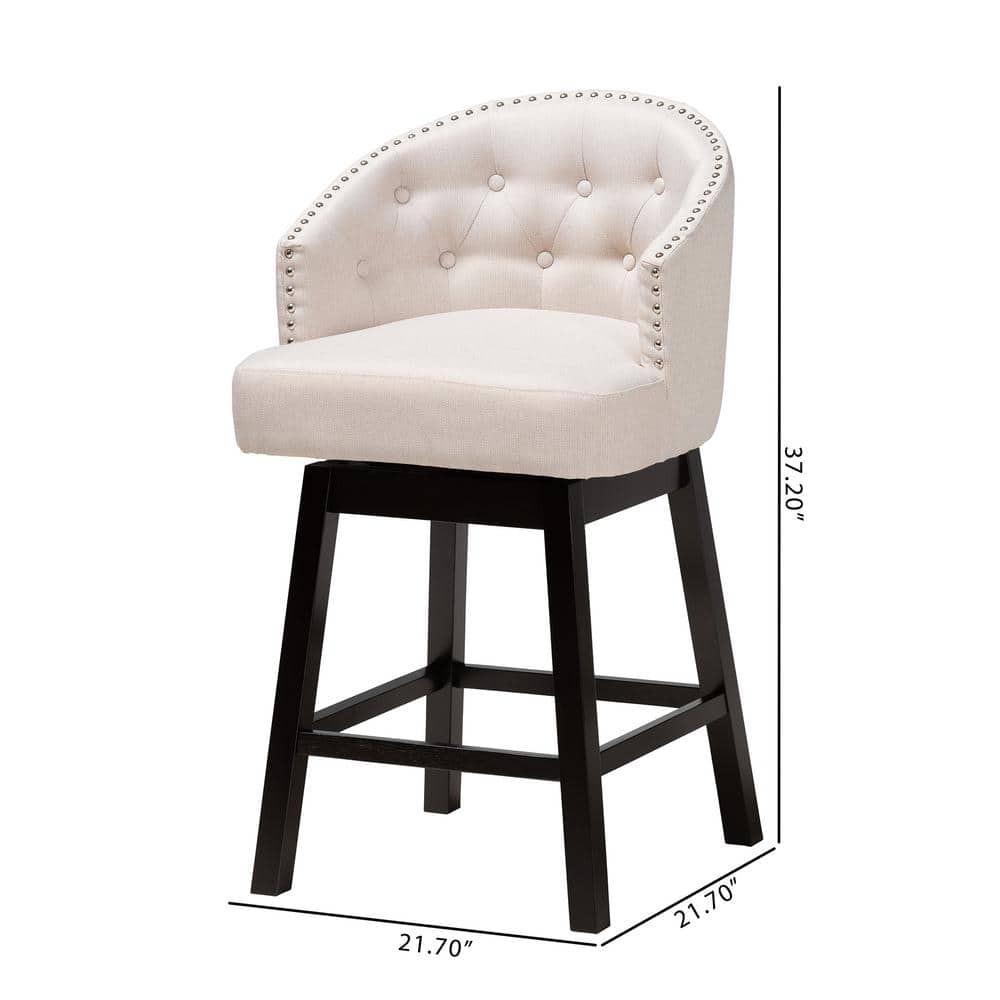 Light Beige Fabric and Wood Swivel Counter Stool Set