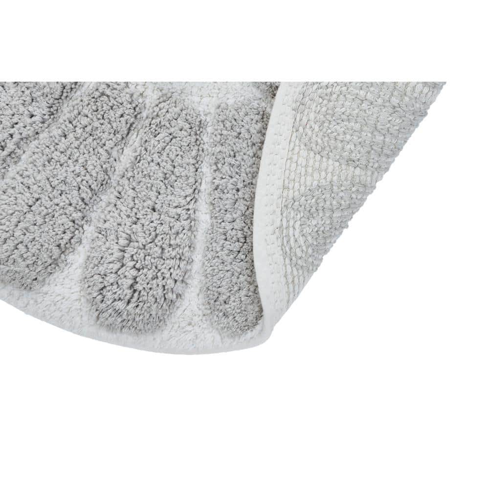 White and Light Gray Cotton Floral Round Bath Rug Set