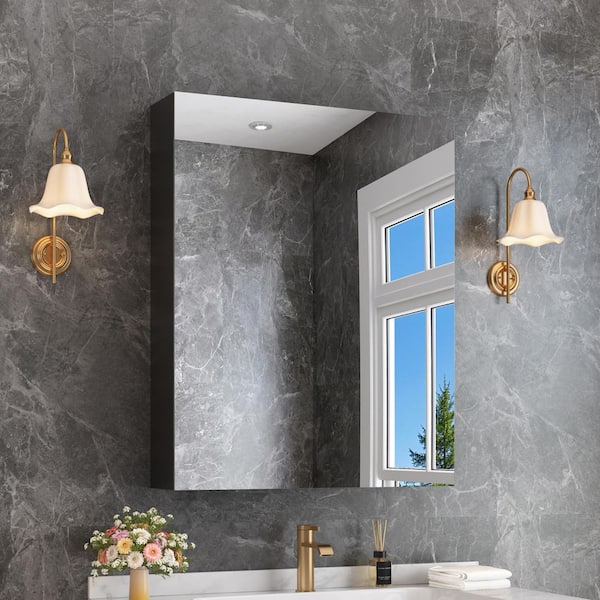 FAMYYT 16 in. W x 20 in. H Rectangular Black Aluminum Alloy Recessed/Surface Mount Medicine Cabinet with Mirror