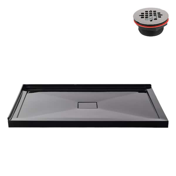 GB-2608-436-BL 48 in. x 32 in. Corner Acrylic Shower Pan Base in Glossy Black with Center Drain, Drain Included