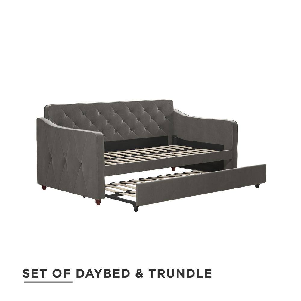 Twin Gray Velvet Upholstered Daybed with Tufted Backrest