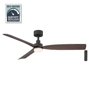 Marlston 52 in. Indoor/Outdoor Matte Black with Whiskey Blades Ceiling Fan with Adjustable White with Remote Included