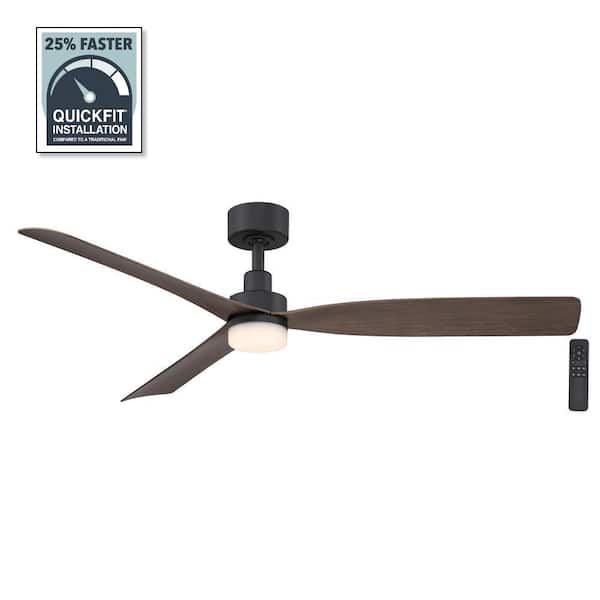 Hampton Bay Marlston 52 in. Indoor/Outdoor Matte Black with Whiskey Blades Ceiling Fan with Adjustable White with Remote Included